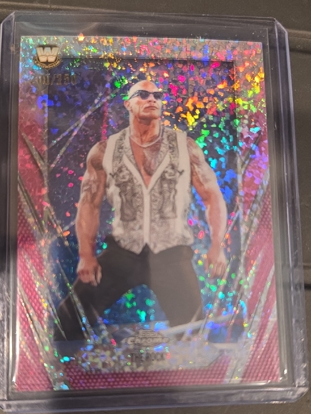 2026 Topps Chrome WWE #1 The Rock Pink Mini Diamond Mega Exclusive#200 of 250